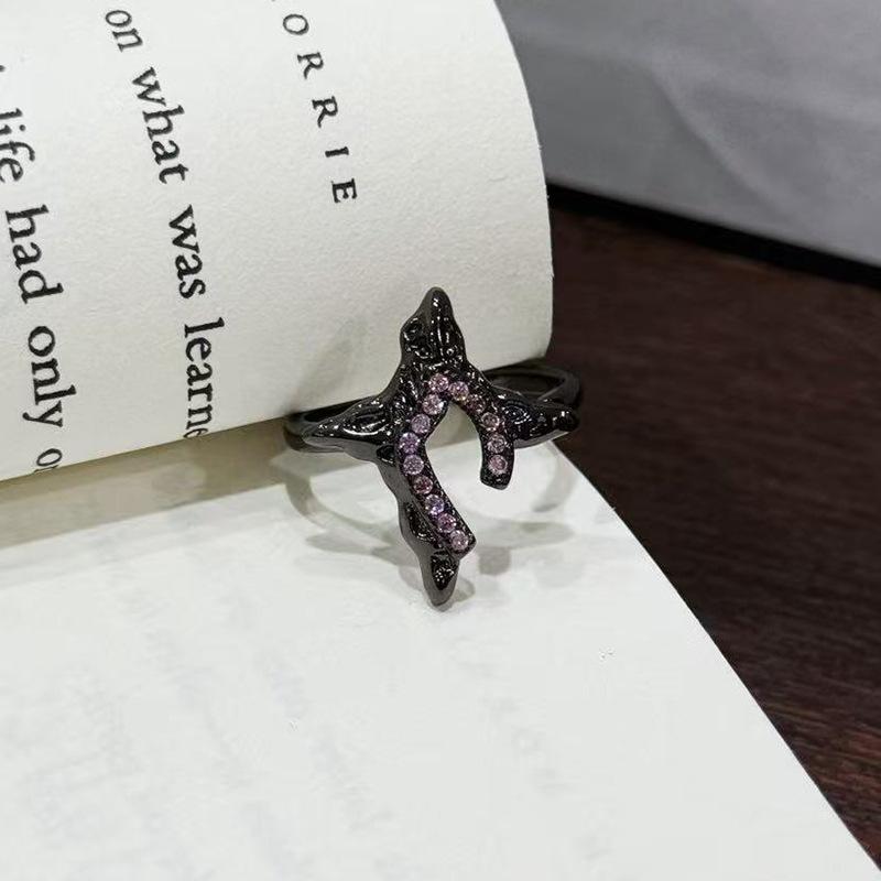 Dark Tide Cool Personality Full Diamond Zircon Irregular Star Opening Ring Niche Premium Sense Stacked Index Finger Ring Female