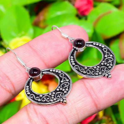 Natural Hessonite Garnet Gemstone 925 Sterling Silver Earring 1.85" B3Q47