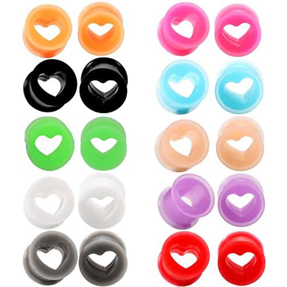 1 Paar Herz Weiche Flexible Silikon Ohrstöpsel Doppelt Gewölbte Dehner Flesh Tunnels Körperschmuck 6-20mm Mehrere Farben