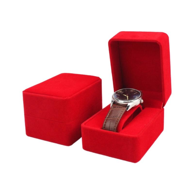 Handmade Velvet Wrist Watch Box Travel Short Plush Box with Velvet Wristwatch Holder Rings Display Cases Men Adults