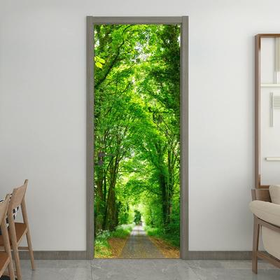 HOTIYOK Wandaufkleber, Fenster, Straße, Grün, Wald, Bäume, Naturlandschaft, Fake-Fensteraufkleber, Endlose baumbestandene Straße, Wasserdichter Aufkleber für