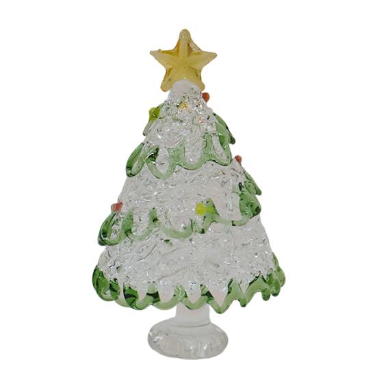 Glass Christmas Tree Mini Tabletop Xmas Tree Figurine with Star Topper for Winter Holiday Table Mantel Shelf Home Decoration