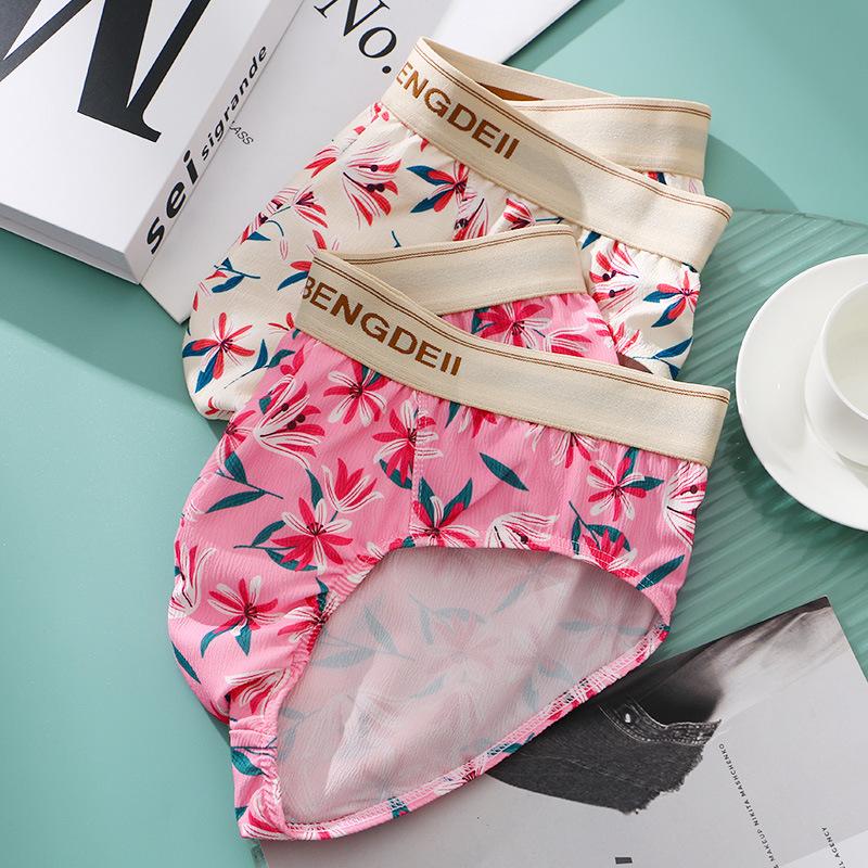Ropa interior para hombre hecha de algodón puro y calzoncillo transpirable rosa lindo floral sexy
