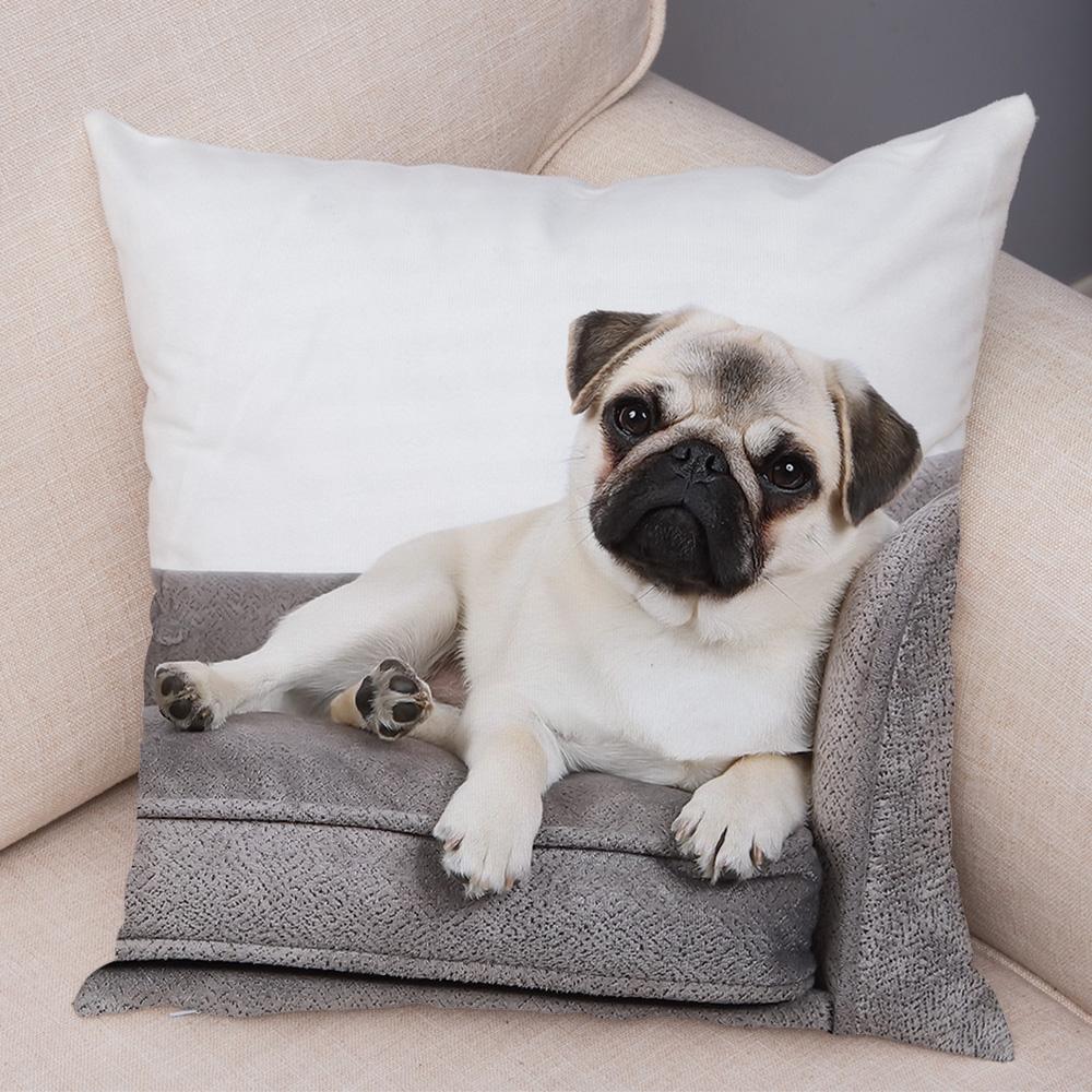 Cute Pug Dog Cushion Cover Both Sided Print Decor Pet Animal Pillowcase for Car Sofa Home Car Soft Plush Throw Pillow Case
