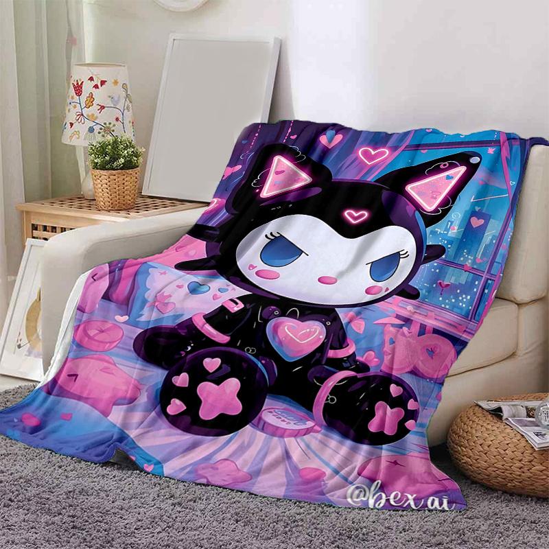 1pc Night Adventure Kuromi Blanket, Soft Throw for Home Decor, Gift Idea for Family and Friend, Living Room, Travel, Camping, Car Blankets, Beach, Off