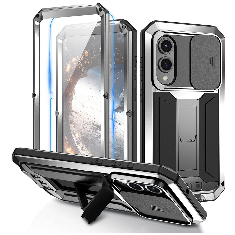 R-JUST For Samsung Galaxy S25 Edge Case PC+Silicone+Metal Back Cover with Tempered Glass Film