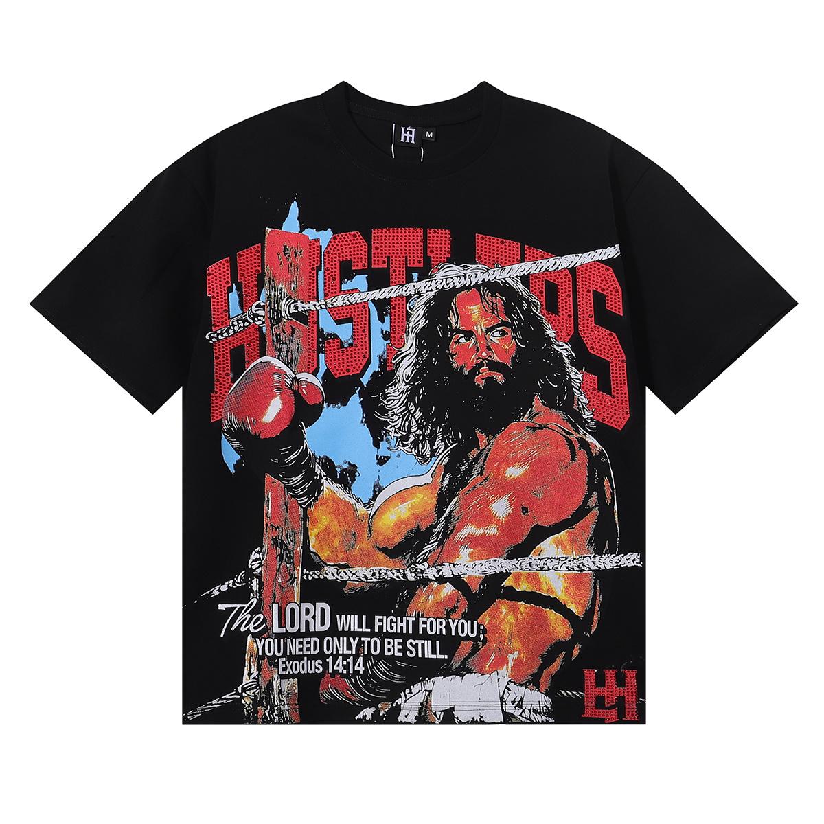

2026 Summer Unisex Rhinestone Boxer Ring Graphic Cotton T-Shirt Retro Boxing Streetwear Short Sleeve Tee Men Women S