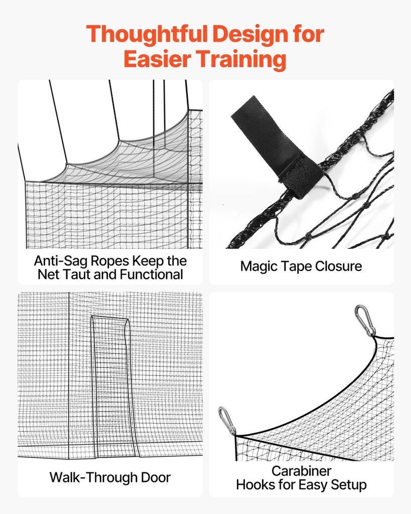 Baseball Batting Cage, 12700 X 3900 X 3080mm Freestanding Portable Batting Cage, Hitting Cages with 30-Ply Knotted HDPE & Carabiner Hooks, Battings