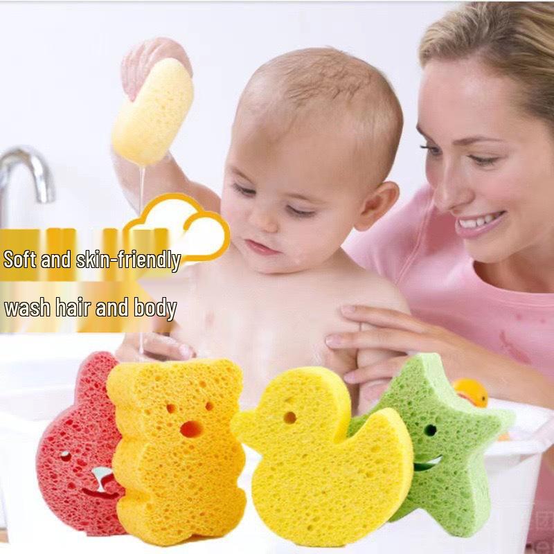 Adorable Cartoon Compressed Wood Pulp Children's Bath Sponge - Water Absorbent & Soft Scouring Pad