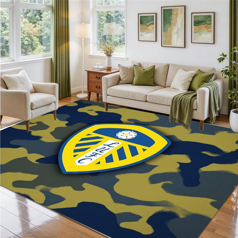 Leeds United Football Design Crystal Velvet Rug Soft Decorative Mat for Bedroom Entrance