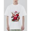 Christmas T-Shirt Black Santa Claus with Reindeer and Merry Christmas Text Holiday Party Wear