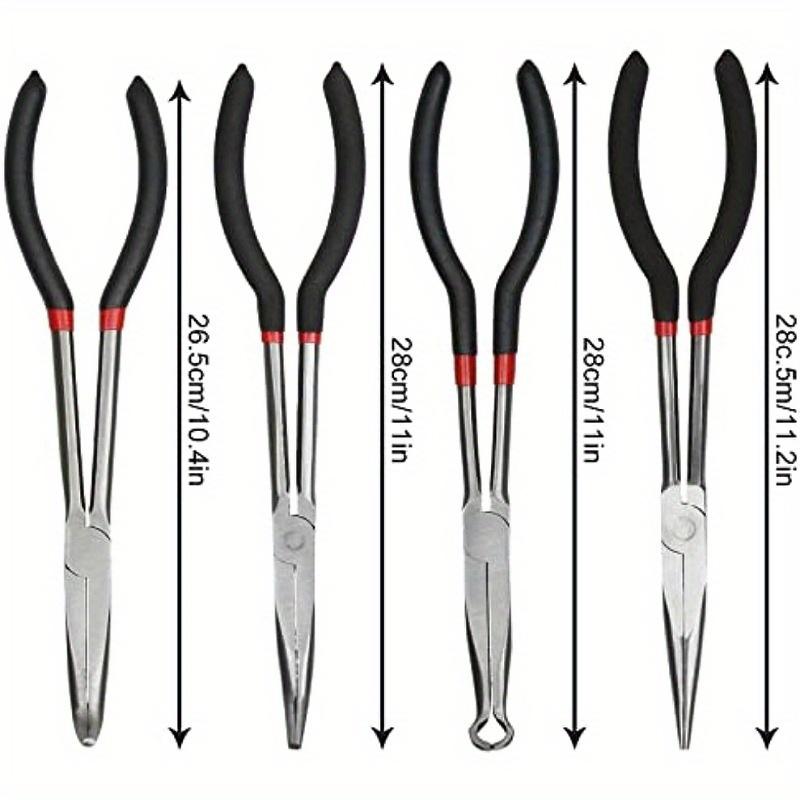 11 inch Needle Nose Pliers Set 4 Pack Long Nose Pliers Set Straight Long 45 90 Deg Needle Pliers and Long Reach Circ Light Blue