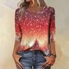 Women's Fashion Casual Christmas Tree Printed Round Neck Three-Quarter Sleeve T-Shirt Top