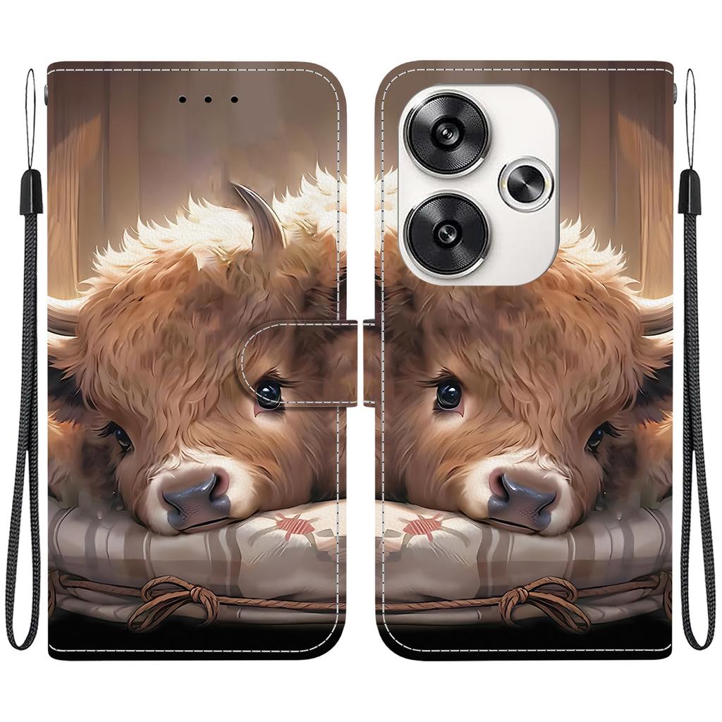 Handmade PU Leather Flip Case for Xiaomi Poco F6 Anti-Slip Shockproof Cover with Wrist Strap & Heart/Rose Cat Designs