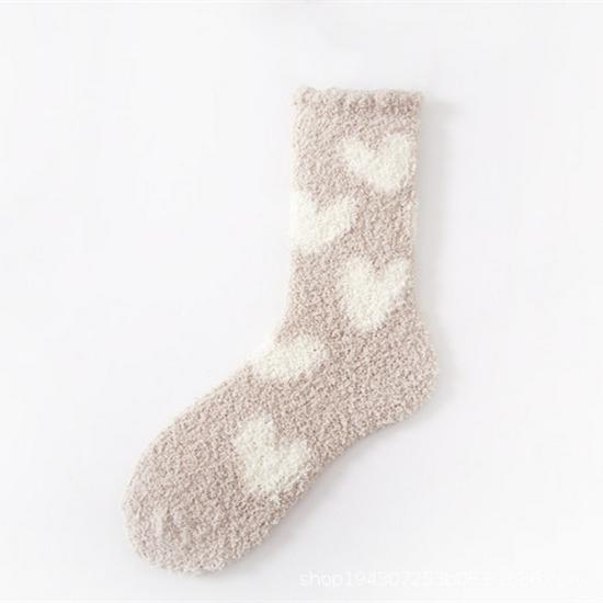 Warm Coral Fleece Women's Socks - Autumn & Winter Love Heart Non-Shedding Floor Socks for Home & Postpartum Comfort.