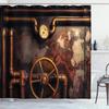 Vintage Industrial Steam Engine Shower Curtain Antique Old Times Locomotive On Rail Road Retrotrain Station Bathroom Curtain