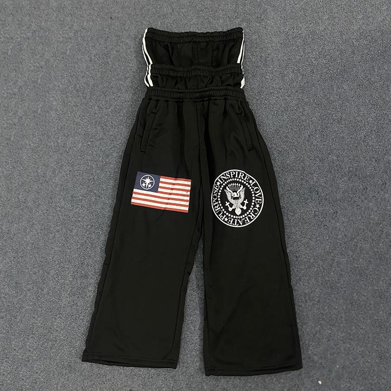 FlowStreet Trendy Wide Leg Pants Three Waist Letter Print Street Style Fashionable Sweatpants S