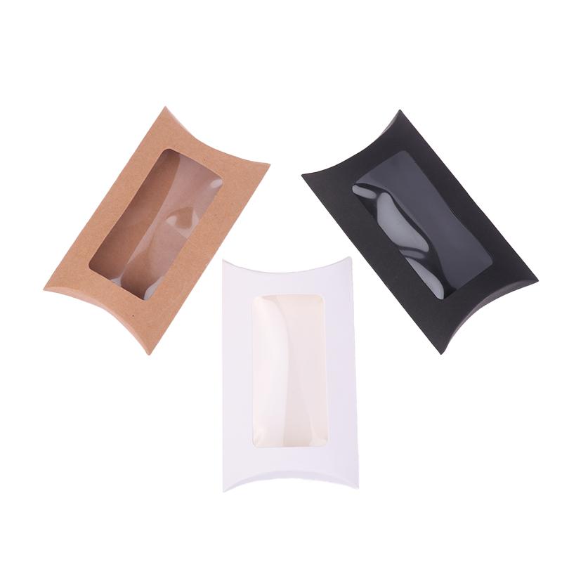 50Pcs Kraft Paper Pillow Box With Clear Window Candy Packaging Box For Birthday Parties Baby Showers And Wedding Party