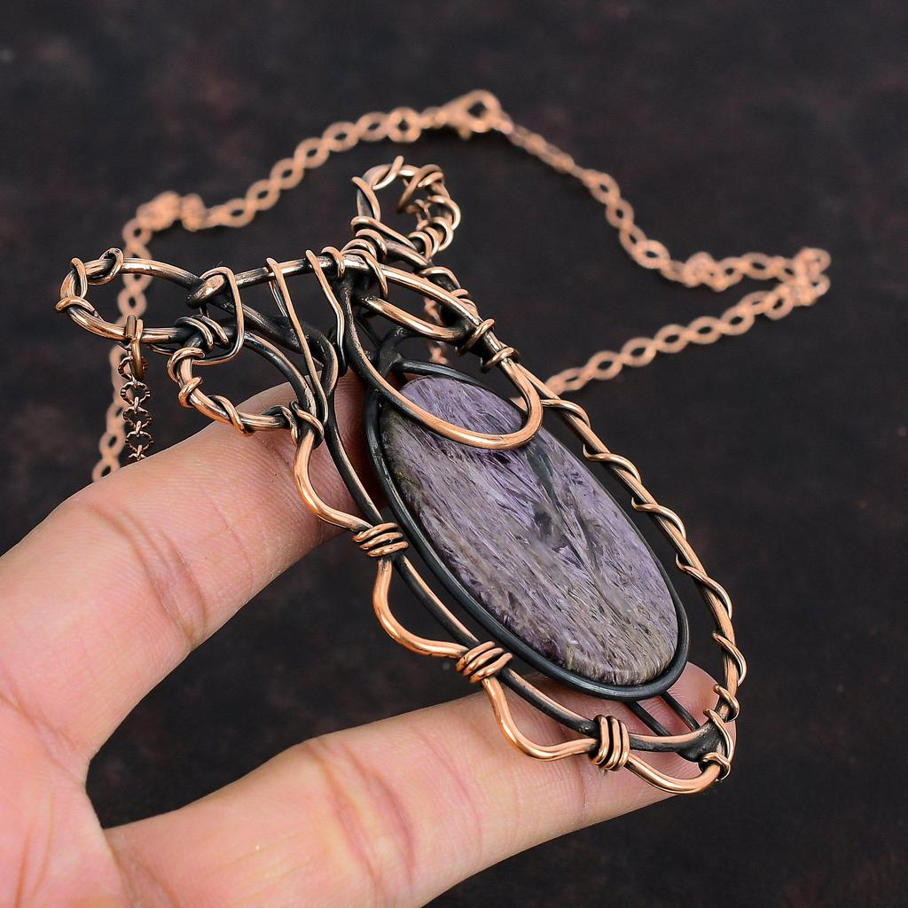 Charoite Necklace Copper Wire Wrapped Adjustable Chain Necklace Gemstone Necklace Copper Wire Wrap Jewelry Handmade Necklace Gifts For Women