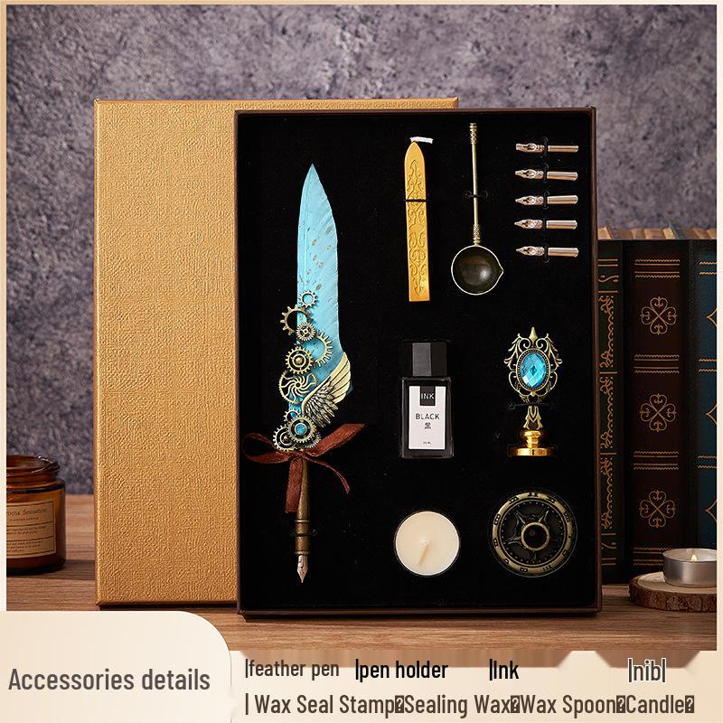 Set stilou Duker: Pană elegantă europeană retro pentru caligrafie cu ceară de sigiliu, perfectă pentru exersarea caligrafiei și prezentare în cutie cadou.