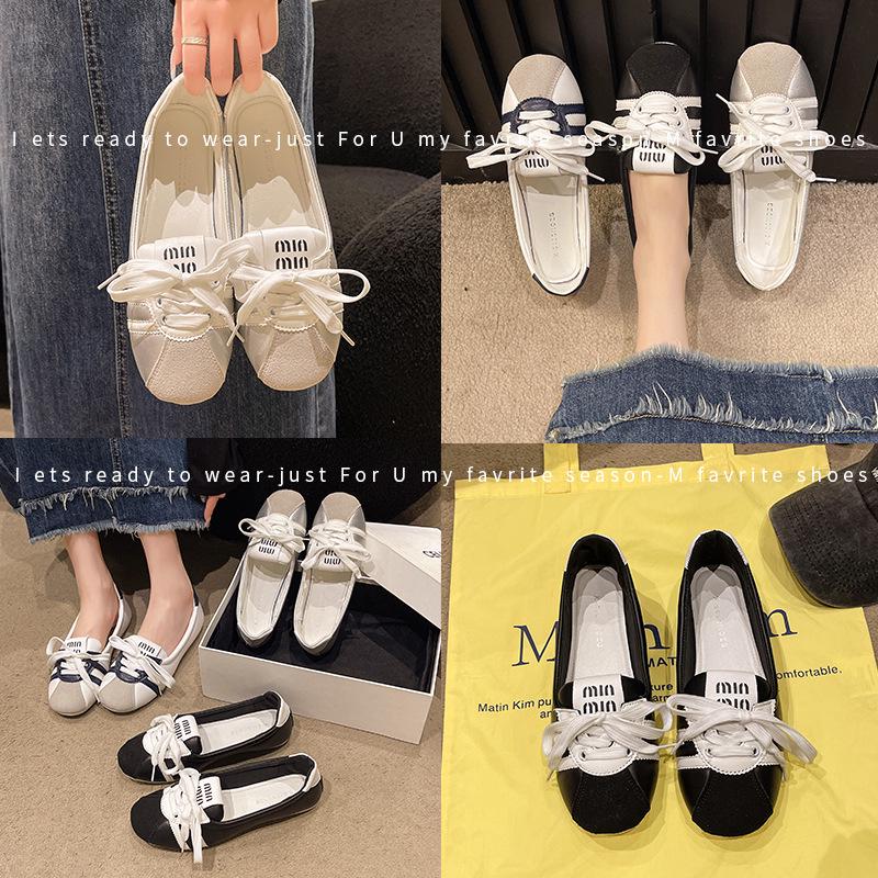 Women's French Ballet Flats: 2024 Summer Lace-up White Slip-on, Breathable Fashion Flats