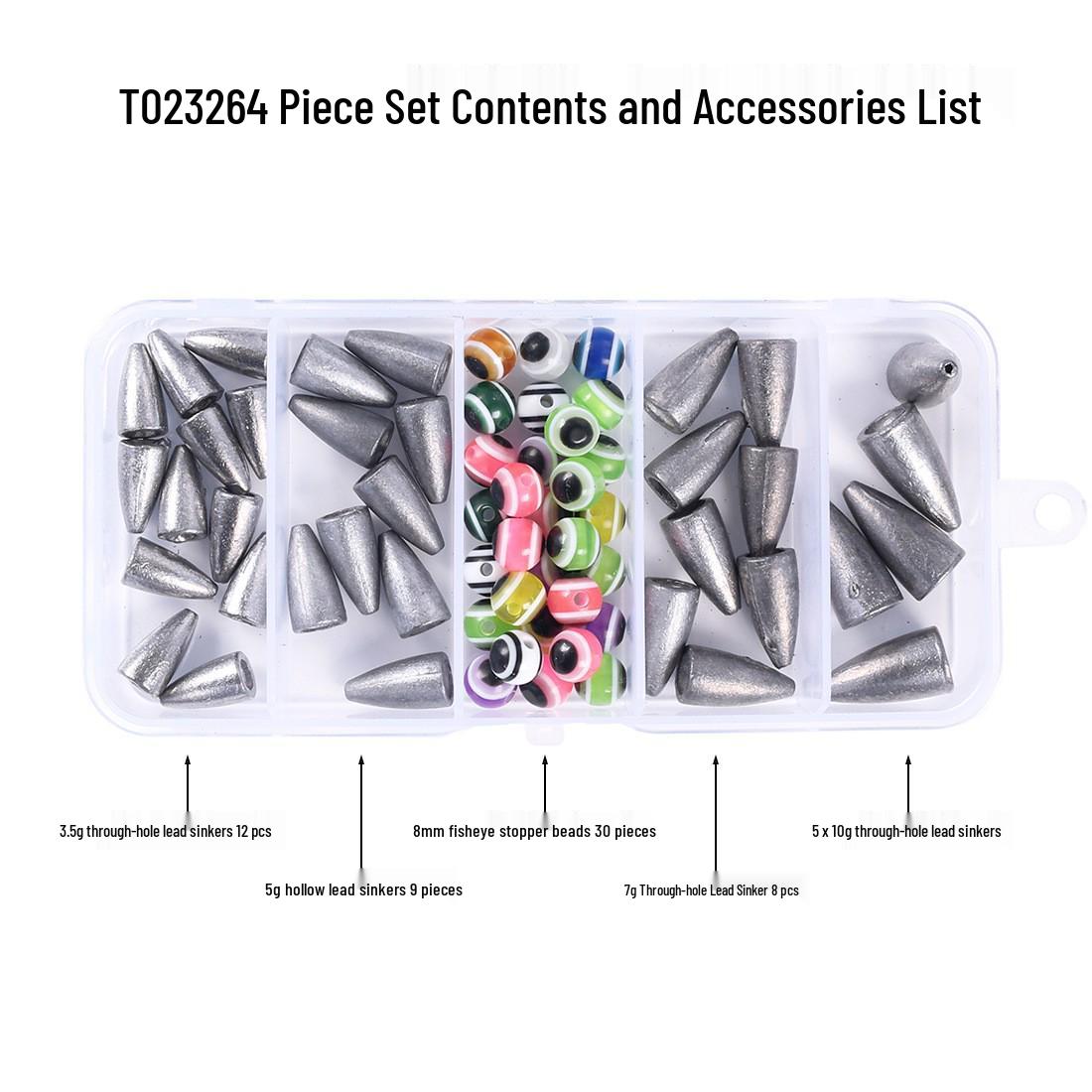 Набор грузил с отверстием для бусин-«рыбий глаз», 64 шт., для техасской оснастки, морская рыбалка
