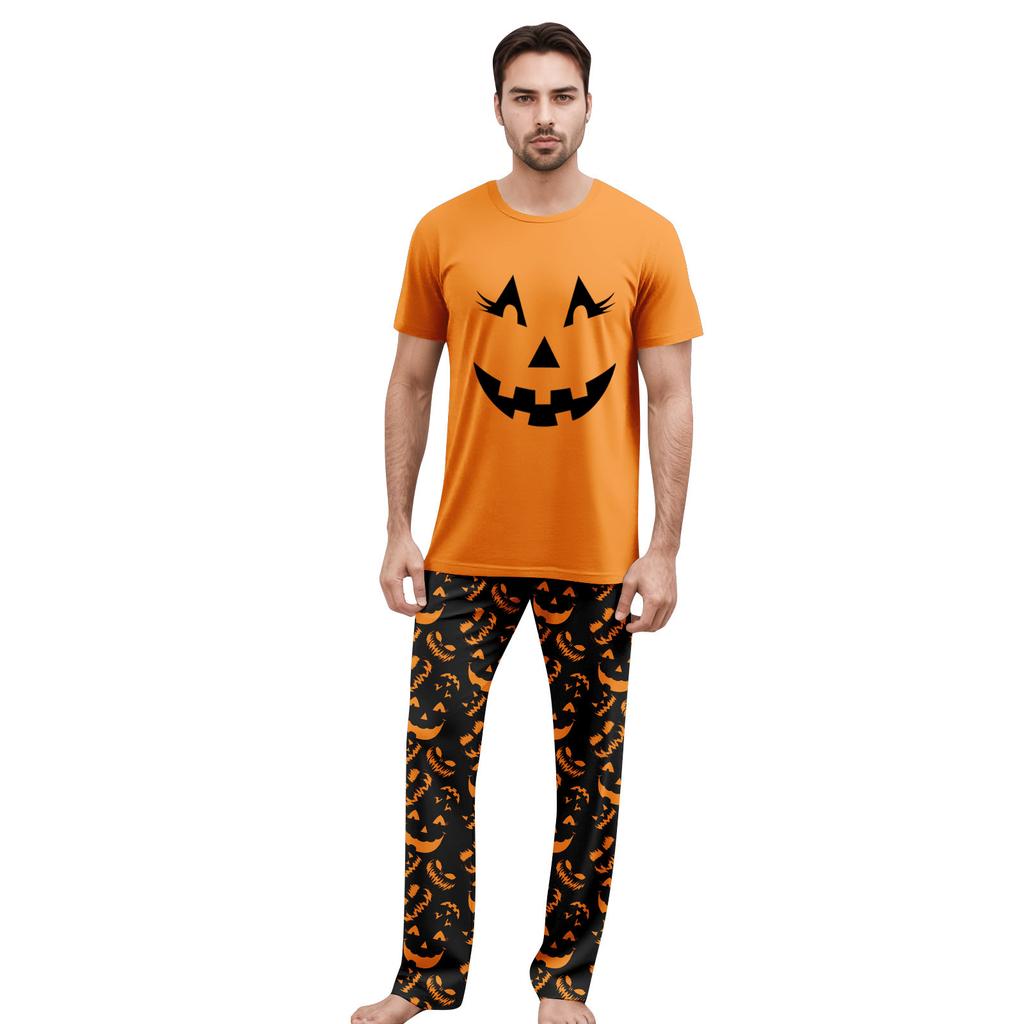 Print Cute Family Set Pajamas, Home Clothes, Family Set Short Sleeve Top Pants Set