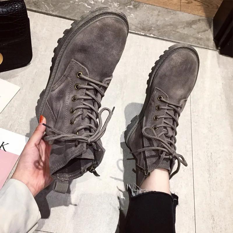 Platform Boots for Woman Spring Autumn  Fashion Retro Ankle Square Heel Lace-up Shoes Women Boots