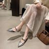 Fashion French Style Sexy Pointed Stiletto Silver Buckle High Heels for Women2025 Summer New Style Closed Toe Slingback Sandals