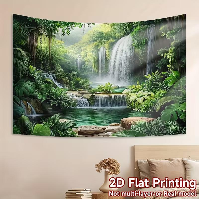 2D Jungle Waterfall Wall Tapestry Tropical Rainforest Background Cloth for Home Decor