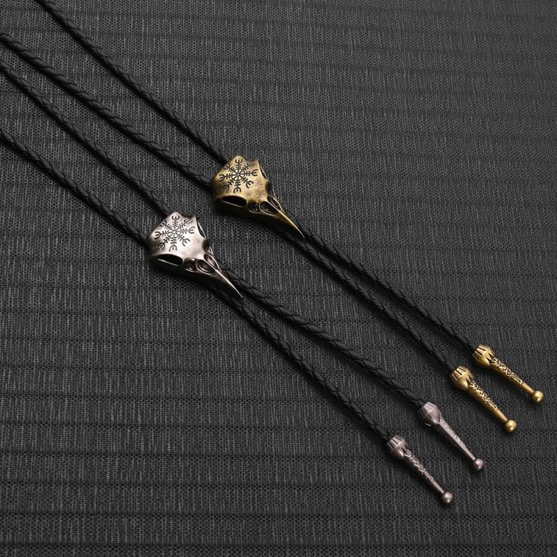 Vintage Bird Bone Shape Pendant Necktie Men Women Alloy Charm Leather Cord Accessory Casual Stylish Unisex