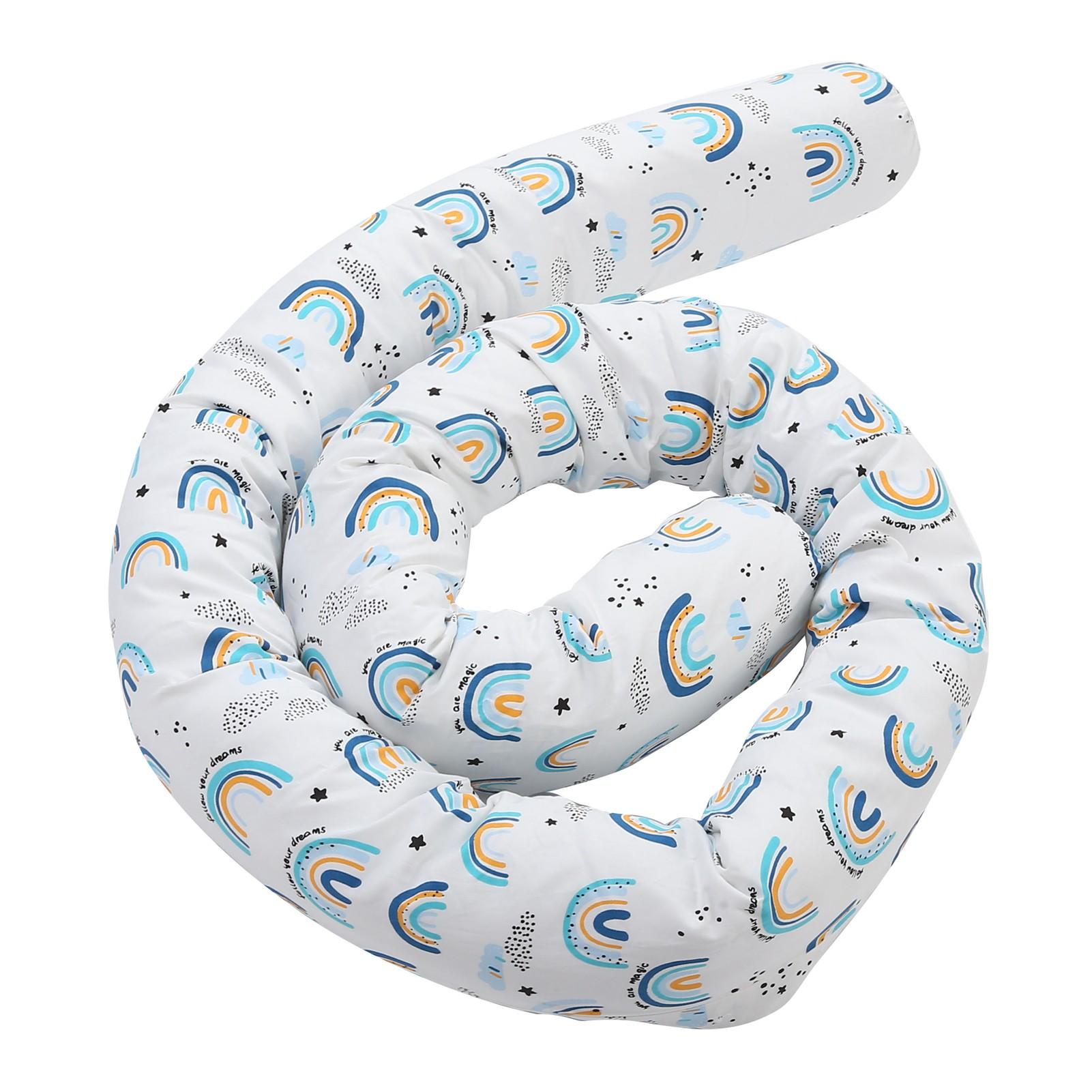 

Baby Crib Bumper Soft Cotton Detachable Washable Long Pillow Safety Crib Protector FenceBlue