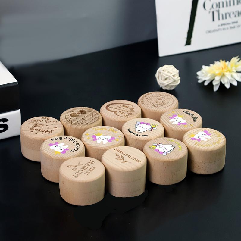 New Solid Wood Baby Tooth Box Children's Tooth And Fetal Hair Storage Box Round Tooth Fairy Teeth Replacement Storage Box