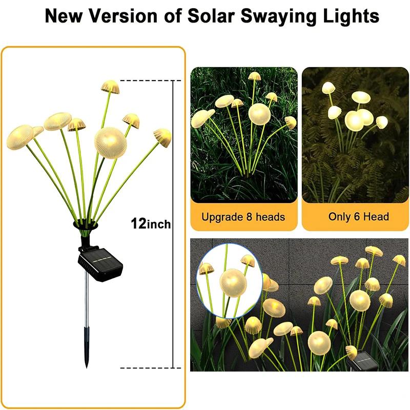 Solar Garden Lights Outdoor, Mushroom Light Outdoor, IP65 Firefly Lamp Outside Decor for Patio Pathway, Sway by Wind