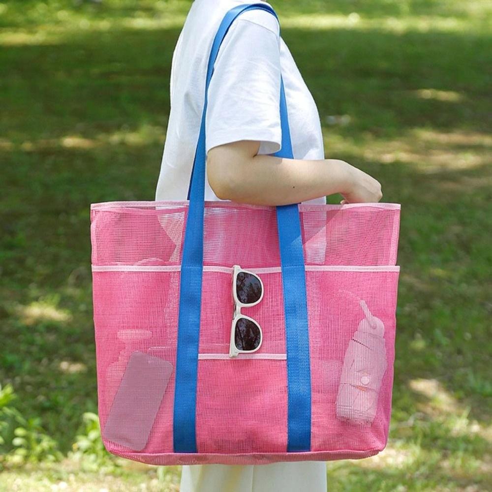 Foldable Mesh Shoulder Bag Light Weight Toiletry Storage Bag Reusable Swimming Handbag  Outdoor