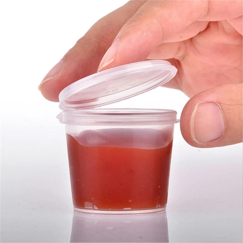 50pcs/Set 30ml 50ml 100ml Disposable Plastic Takeaway Sauce Cup Containers Food Box with Hinged Lids Pigment Paint Box Reusable