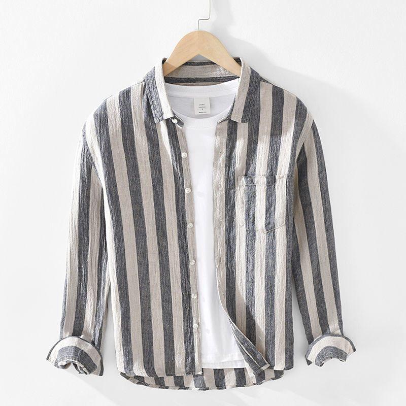 

Мужская повседневная рубашка с длинным рукавом в ретро-полоску 3XL (165-178 lbs)