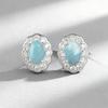 Xiancan S925 Sterling Silver Earrings with Blue Zirconia and Natural Sea-Patterned Stone