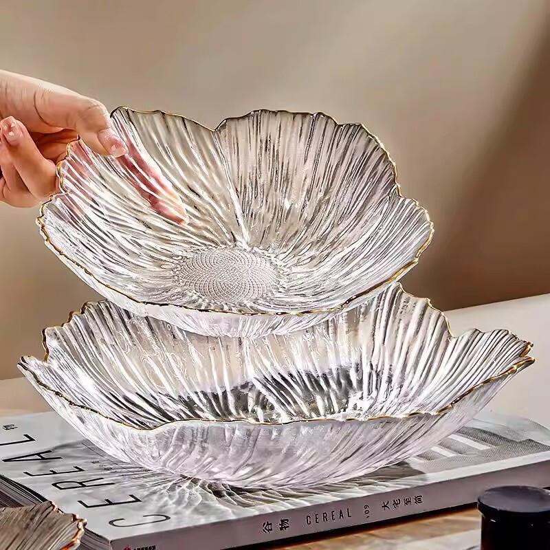 ZISIZ Gold-Rimmed Petal Glass Serving Plate Set