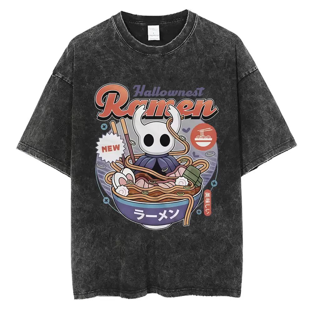 Washed Vintage Game Hollow Knight Merch T-shirt Men Women Casual Oversized Cotton T-shirts Male Cosplay Cartoon Lover T Shirts