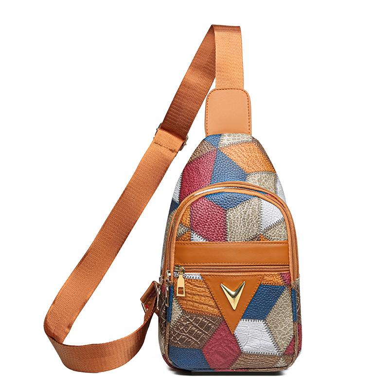 Farbblock Brusttasche Damen Print Schultertasche Umhängetasche Mehrfachtasche Handytasche