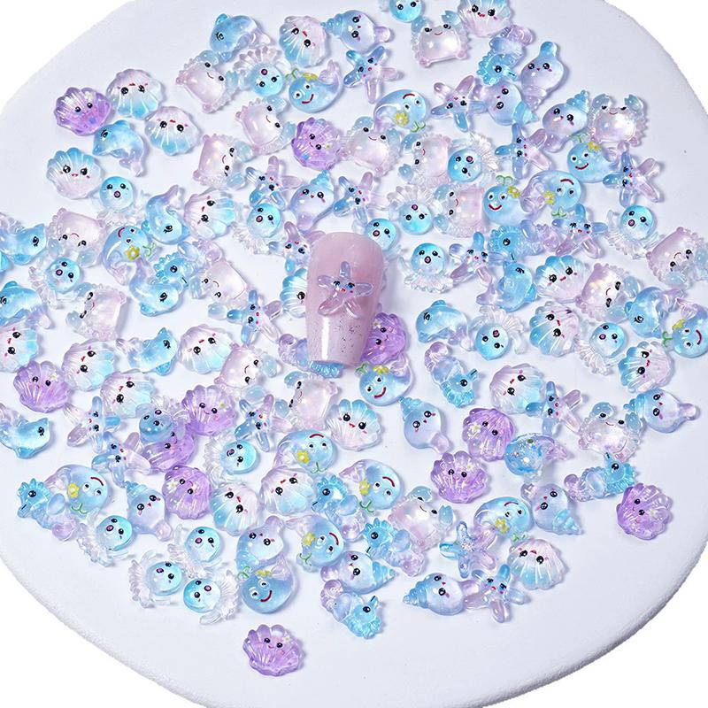 

WTEMPO Mini Resin Nail Charms Nail Art Decorations Kit Various Sea Ocean Animals Shaped Designs Fishbowl Miniature Decorations Ideal for DIY Crafts random*100pcs різнокольоровий