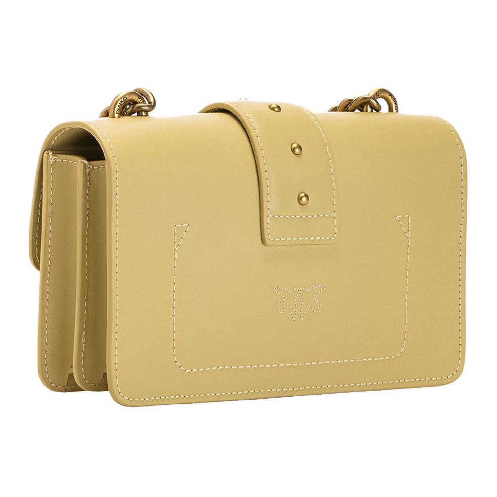 New PINKO SIMPLY Grain Leather Swallow Bag, Chain Bag, Crossbody Bag, Shoulder Bag Mini Women's Beige Yellow 1P22JJ-Y7SP-C38Q
