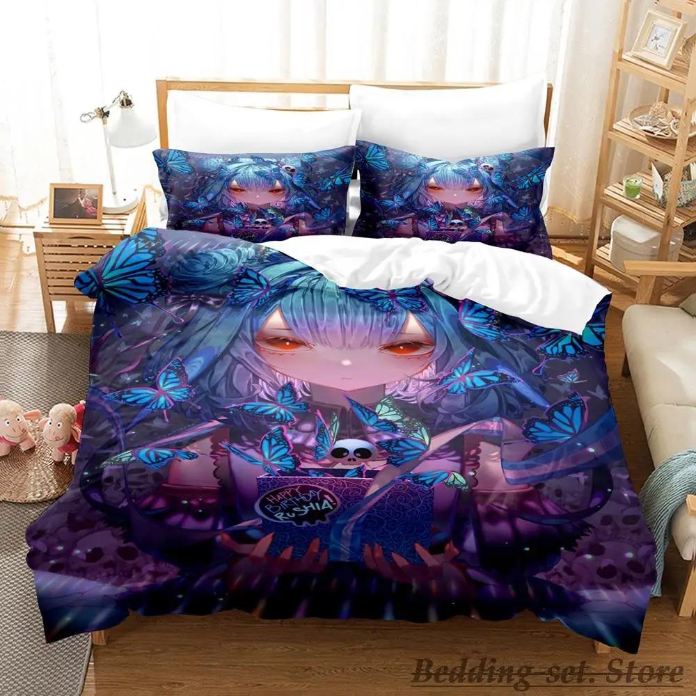 Vtuber Hololive Uruha Rushia Bedding Set Cartoon Anime Three-piece Set Adult Kid Bedroom Duvetcover Sets 3D Cute Bikini Girls