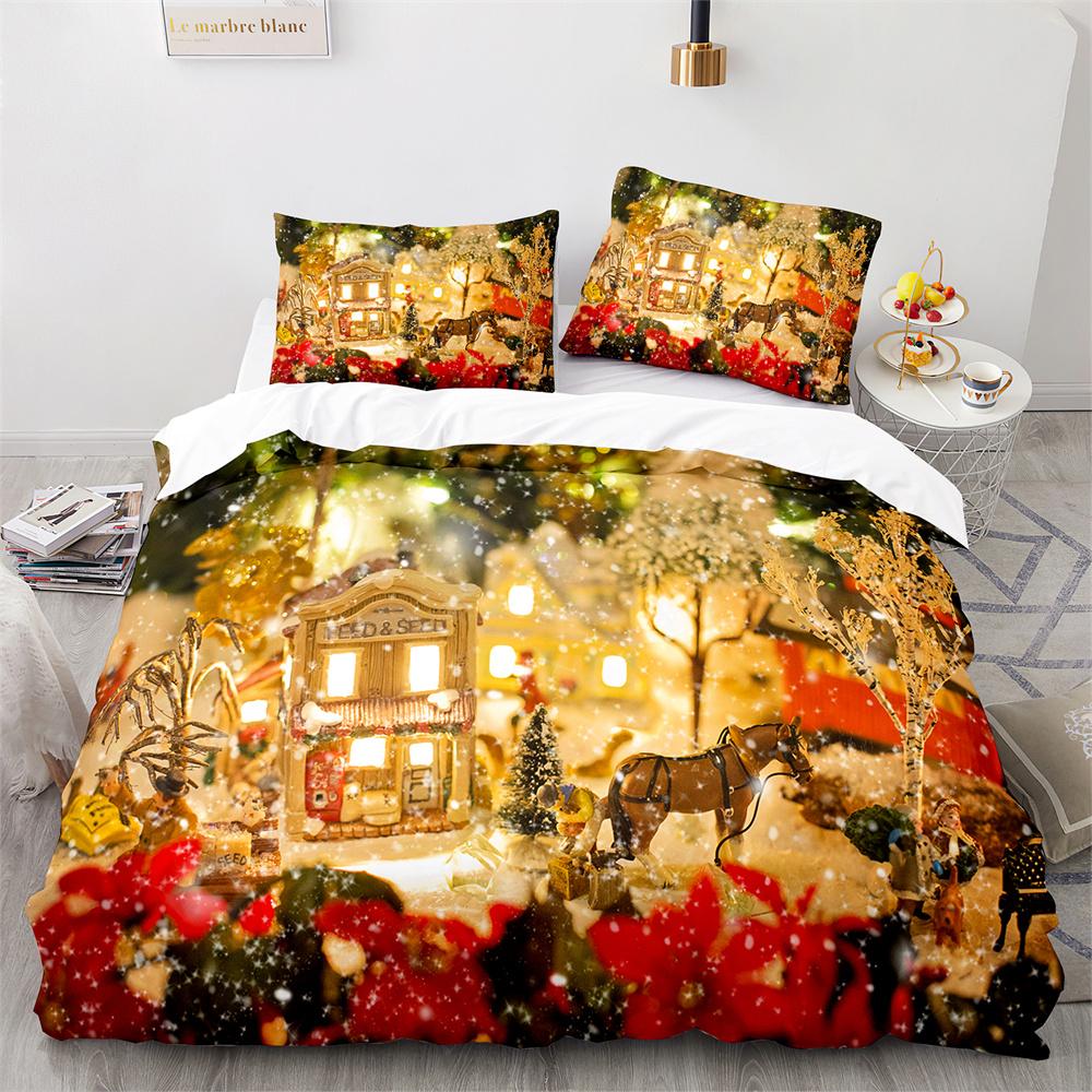 Christmas Duvet Cover Set King Queen Full Size Snowflake Gold Deer Pattern Holiday Bedding Set Polyester Comforter Cover for Kid
