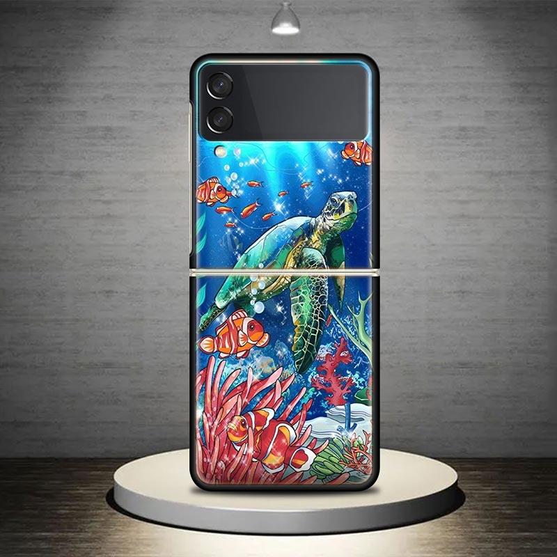 Sea Turtle Aqua Phone Case Cover for Samsung Galaxy Z Flip7 Flip6 Flip 7 6 5 4 3 Flip3 Flip4 Flip5 5G Shockproof Fundas Galaxy Z