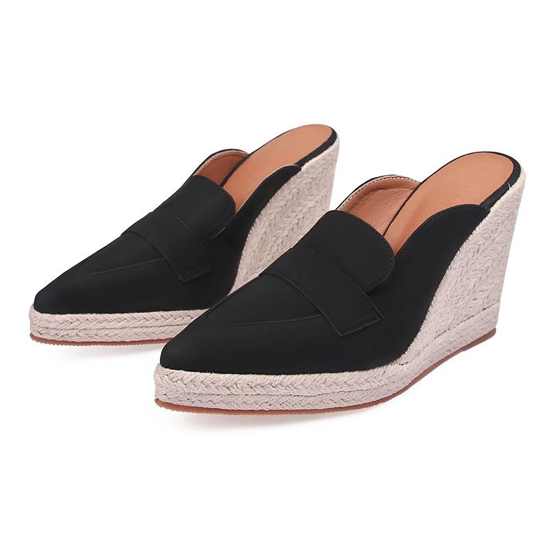Pantofole da Casa alla Moda Scarpe con Plateau Punta Appuntita Tacchi da Donna a Zeppa Med Morbide Copertura Alta Cinturino con Fibbia Tessuto Elastico TPR Quadrato Sexy