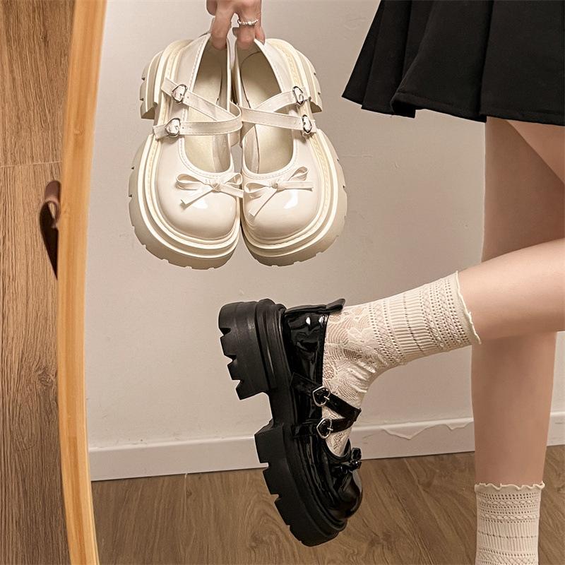 2025 Spring and Summer Retro Round Head New Jk Platform French Small Leather Shoes Women's Black Light Mouth Mary Jane Single Shoes