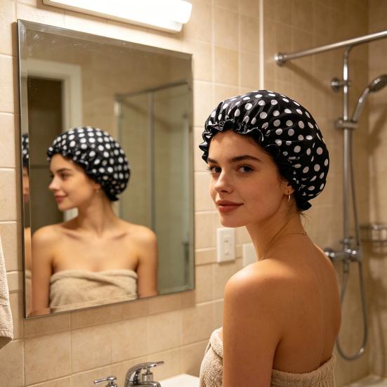 Shower Cap Leopard Zebra Dot Printing Double Layer Protection Waterproof Hair Hat with Elastic Band Makeup Shower Hat