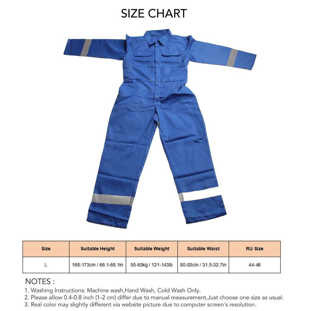 Labour Coverall Dirt Resistance Reflective Strips Soft Cotton Special Protective Jumpsuits Brilliant Blue L
